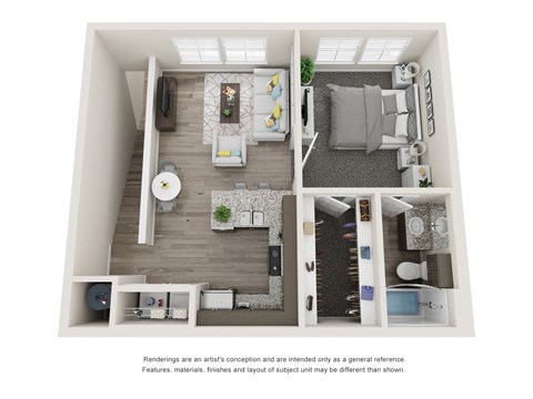 Floor plan for 1 bed, 1 bath, 704 sqft